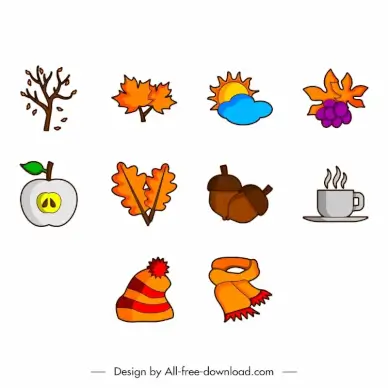 autumn season icon sets classical symbols outline 
