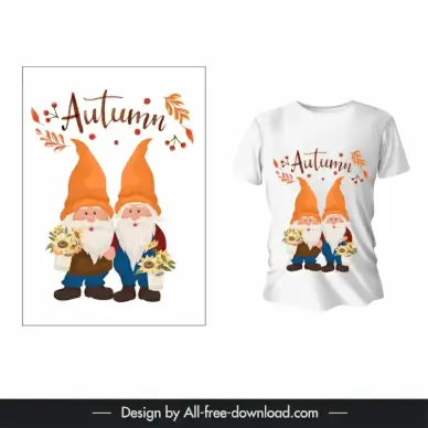 autumn t shirt template cute dwarfs cartoon 