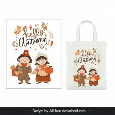 autumn tote bag template cute boy girl leaves