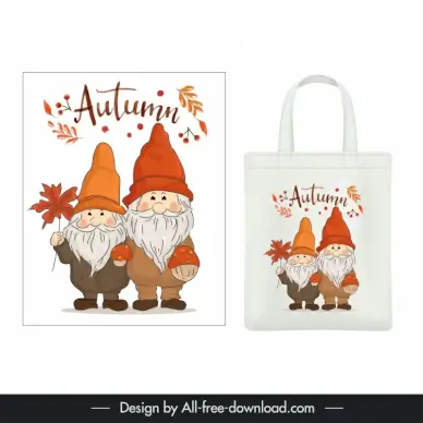 autumn tote bag template cute dwarfs handdrawn cartoon 