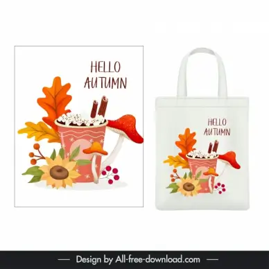 autumn tote bag template flower cup leaves mushroom decor