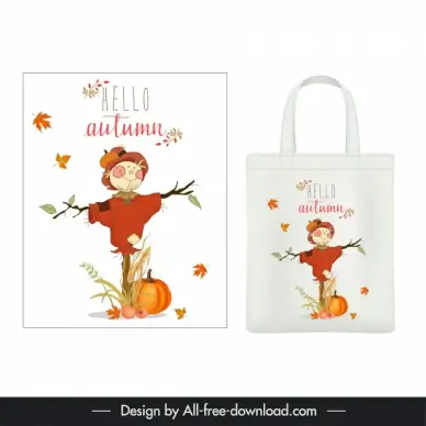 autumn tote bag template scarecrow pumpkin leaves decor