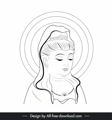 avalokitesvara bodhisattva illustration icon black white handdrawn cartoon outline