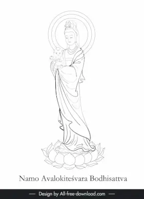 avalokitesvara bodhisattva sign icon black white outline