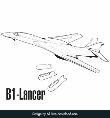 b 1 rockwell lancer bomber jet icon dynamic black white outline 