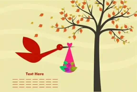 baby birth card cartoon design tree birds ornament