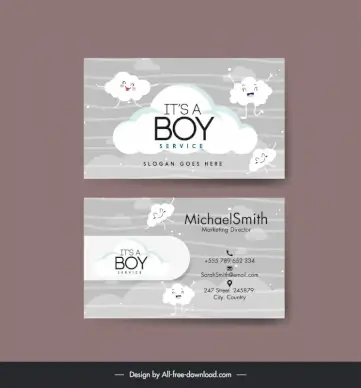 baby care business card template cute stylized clouds design 