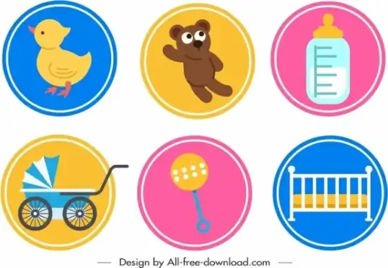 baby design elements objects icons circles isolation
