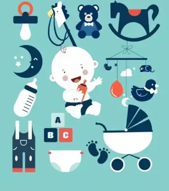 baby design elements toys kid icons flat decor