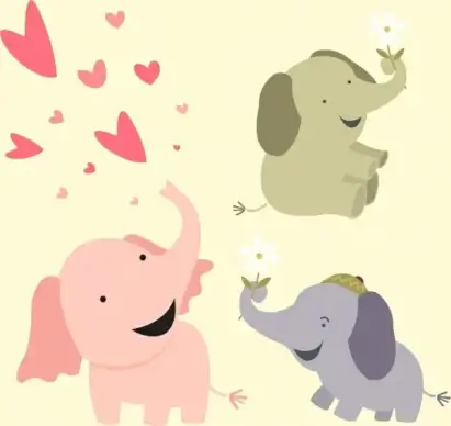 baby elephants background cute cartoon icons
