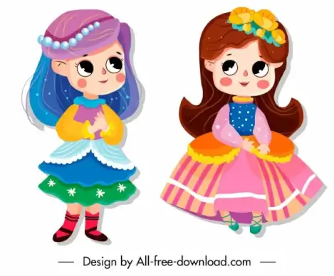 baby girl icons cute cartoon characters sketch