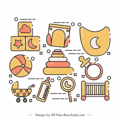 baby icon sets flat classical objects sketch
