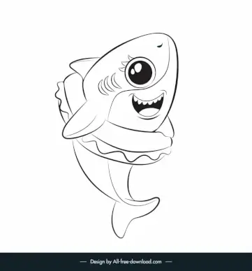 baby shark icon cute cartoon design dynamic black white handdrawn sketch