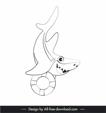 baby shark icon performing sketch cute dynamic handdrawn outline 