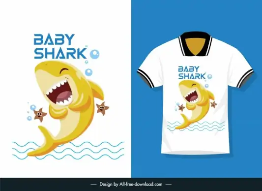 baby shark t shirt template funny dynamic cartoon character outline 