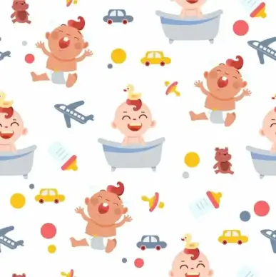 baby shower background cute icons colored repeating design