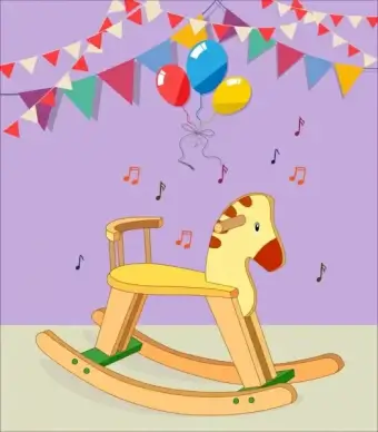baby shower background ribbon balloon horse toy icons