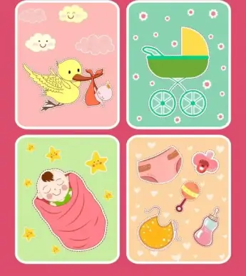 baby shower background sets colorful cute design elements