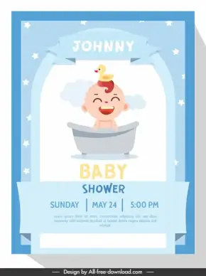 baby shower invitation card template cute bathing baby stars