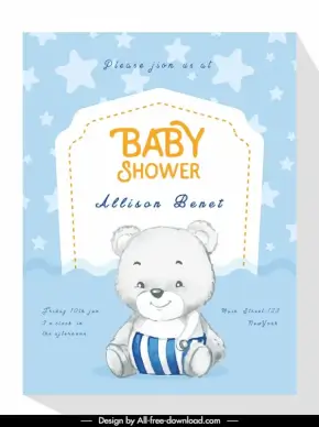 baby shower invitation card template cute teddy bear stars