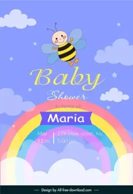 baby shower invitation template cute cartoon bee rainbow