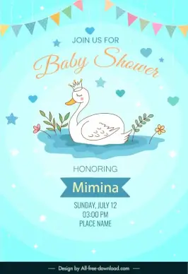 baby shower invitation template cute handdrawn swan