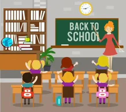 back to school banner classroom teacher pupils icons