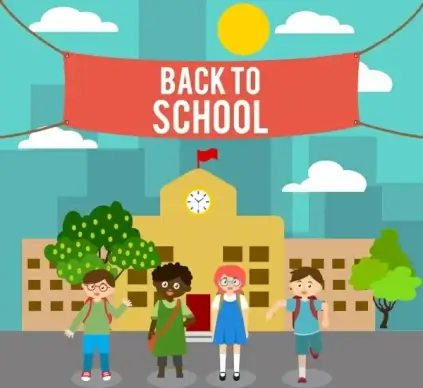 back to school banner pupil icons colored cartoon