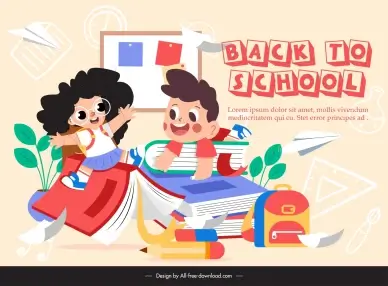 back to school poster template funny joyful children education elements