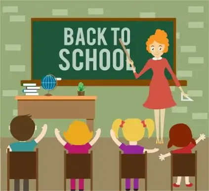back to school theme teacher and pupils design
