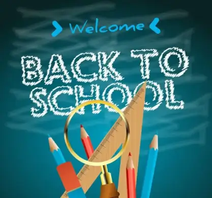 back to school welcome banner with tools illustration