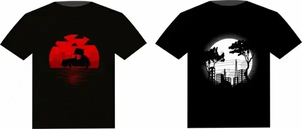 back tshirt template round moon sun icons decor