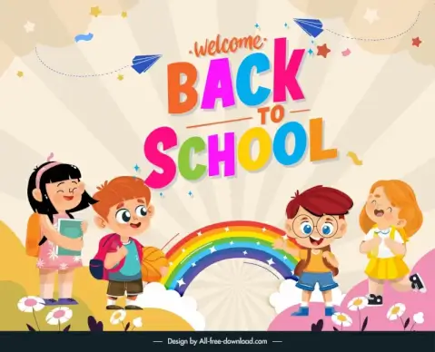 backdrop back to school template cute children rainbow 