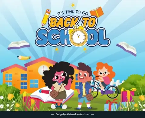 backdrop back to school template cute dynamic cartoon