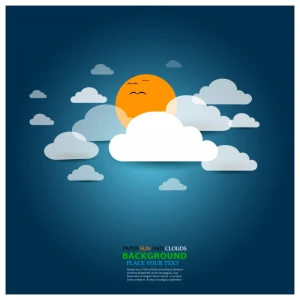 Background white paper clouds and sun