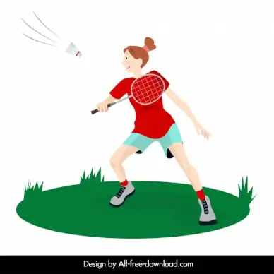  badminton player icon dynamic cartoon sketch