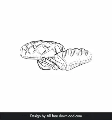 baguette bread design elements black white handdrawn classic outline 