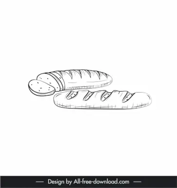 baguette bread design elements black white handdrawn outline  