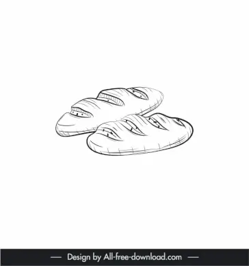 baguette bread icons black white classical handdrawn outline  