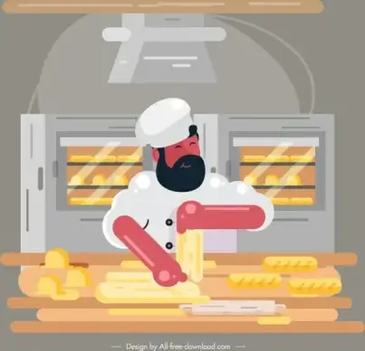 bakery chef icon colored cartoon sketch