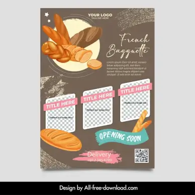 bakery flyer template contrast classic bread checkered
