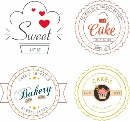 bakery logo collection classical flat sketch
