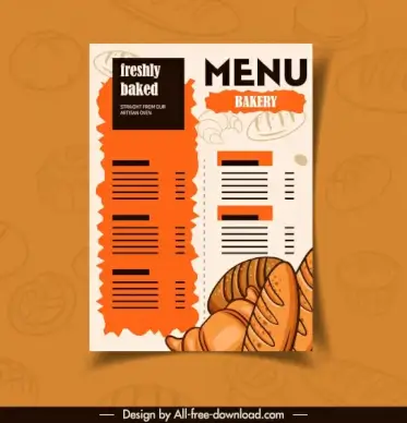 bakery menu template classical handdrawn sketch