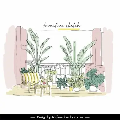 balcony decorative template classical handdrawn sketch