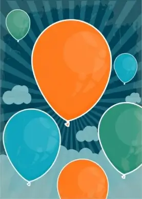 balloons background colorful flat design retro rays decoration