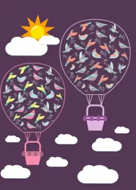 balloons birds background dark design cartoon style