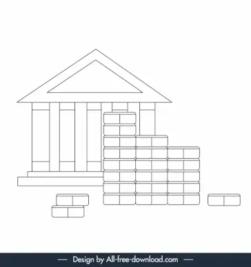bank finance design elements black white coins building sketch