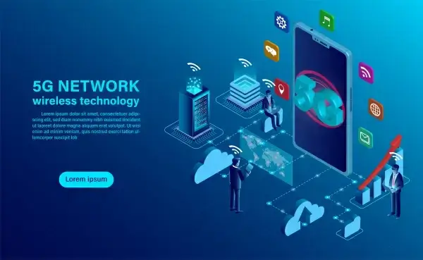banner 5g network wireless technology concept isometric flat design vector illustration