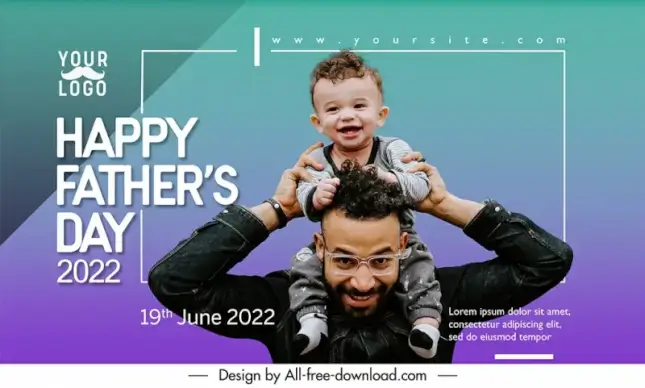 banner happy fathers day template cute boy dad sketch realistic design 