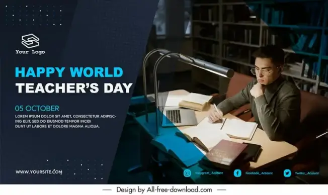 banner happy world teachers day template teacher working hard work place sketch modern realistic dark design 